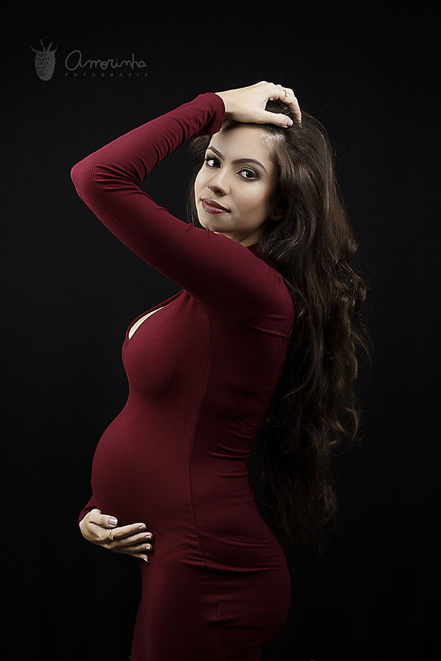 Fotografia gestante vestido vermelho